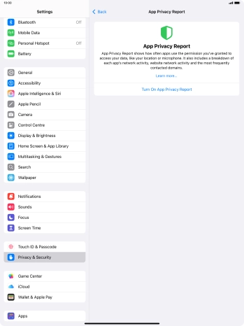 Press Turn On App Privacy Report to turn on the function.