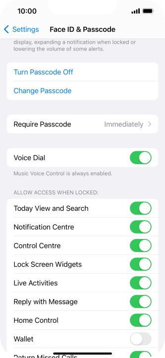 Press Turn Passcode Off and key in the phone lock code.