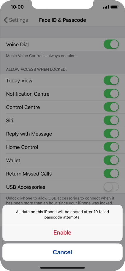 If you turn on the function, press Enable.