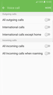 Press the indicator next to the required barring type to turn the function on or off.