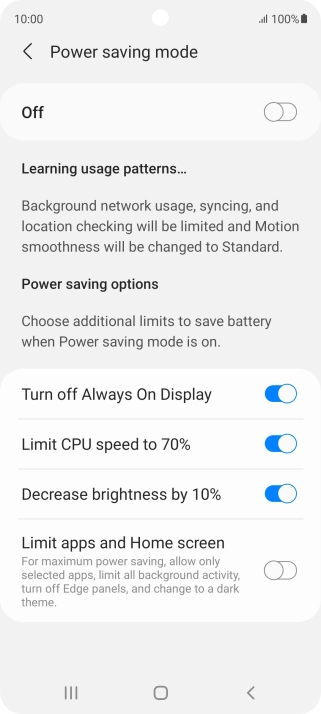 Press the indicators next to the required settings.