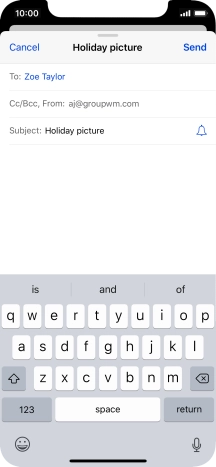 Press the text input field and write the text for your email message.