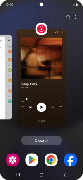 To end one running application, slide your finger upwards on the required application.