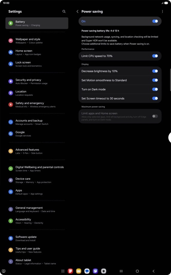 Press the required settings to the functions on or off.