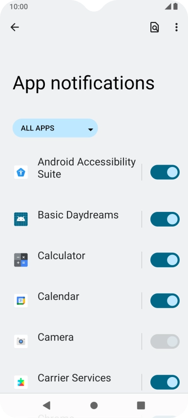 Press the indicators next to the required apps to turn the function on or off.