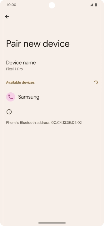 Press the required Bluetooth device and follow the instructions on the screen to pair the device with your phone.
