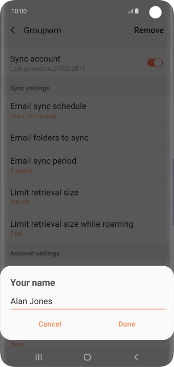 Key in the required sender name and press Done.