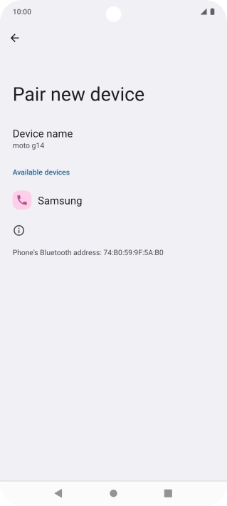 Press the required Bluetooth device and follow the instructions on the screen to pair the device with your phone.