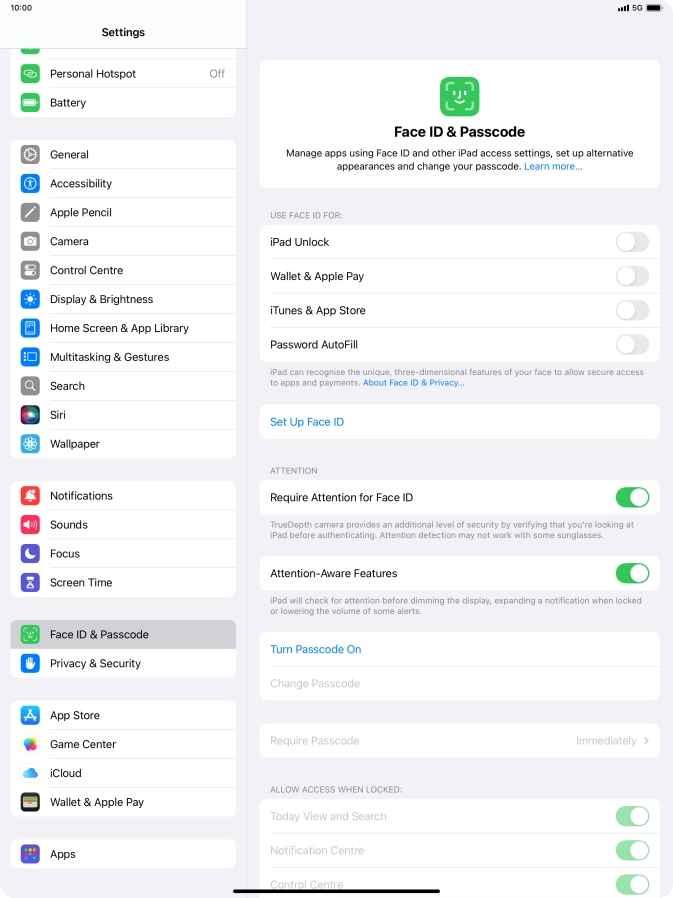 Press Turn Passcode On and key in a lock code of your own choice twice.