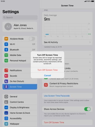 Press Turn Off Screen Time.