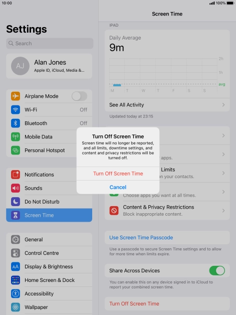 Press Turn Off Screen Time.