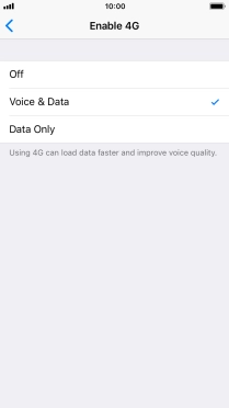To turn off use of 4G, press Off.