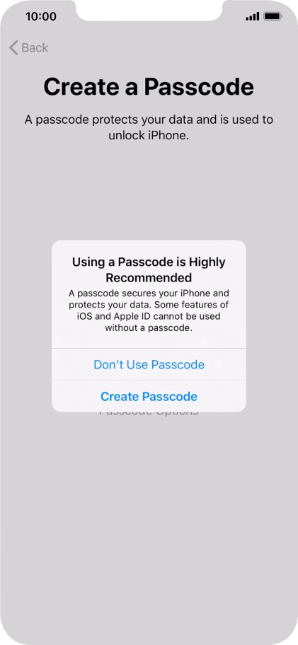 If you turn off the function, press Don't Use Passcode.