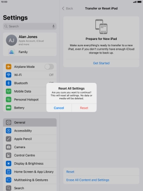Press Reset. Wait a moment while the factory default settings are restored. Follow the instructions on the screen to set up your tablet and prepare it for use.