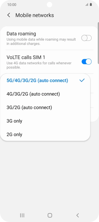 Press the required network mode.