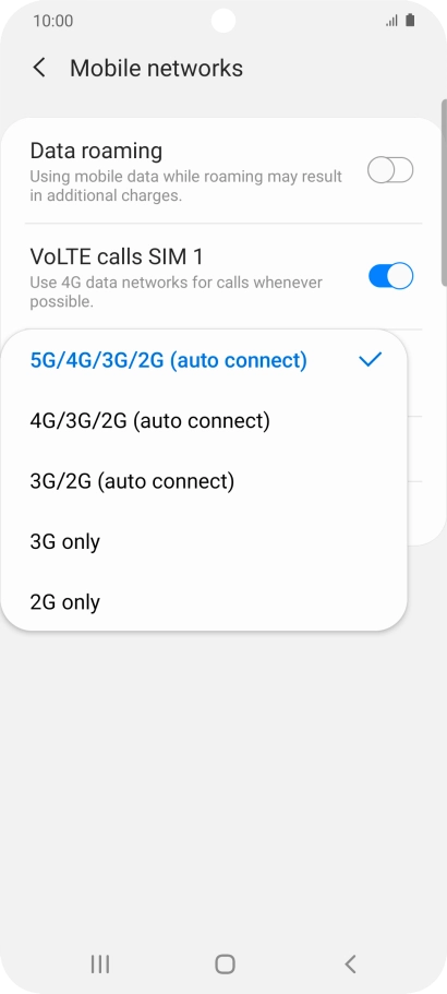 Press the required network mode.