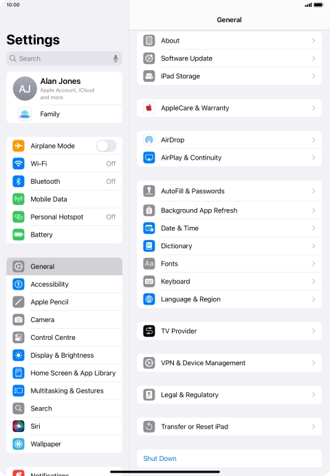 Press Transfer or Reset iPad.