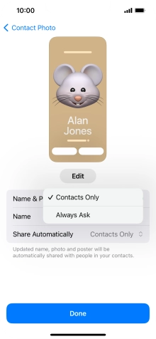 Press the required setting.