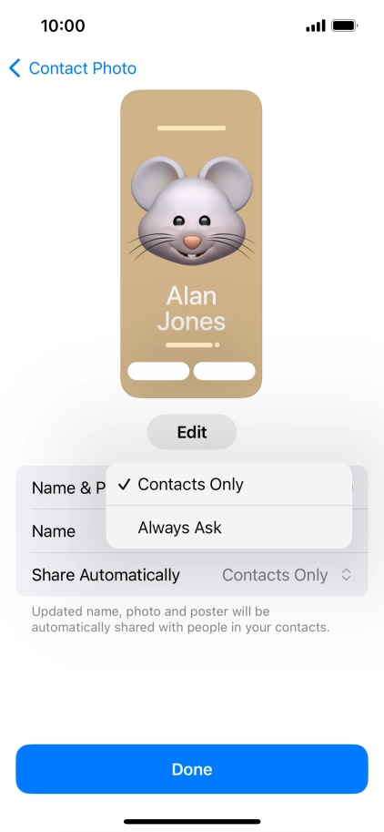 Press the required setting.