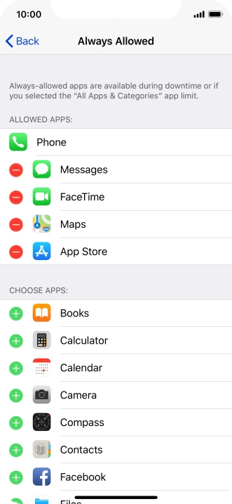 Press the remove icon next to the required app to remove it from the list of allowed apps during Downtime.