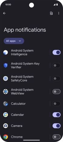 Press the indicator next to the required apps to turn the function on or off.