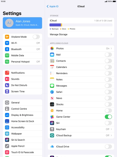 Press iCloud Backup.