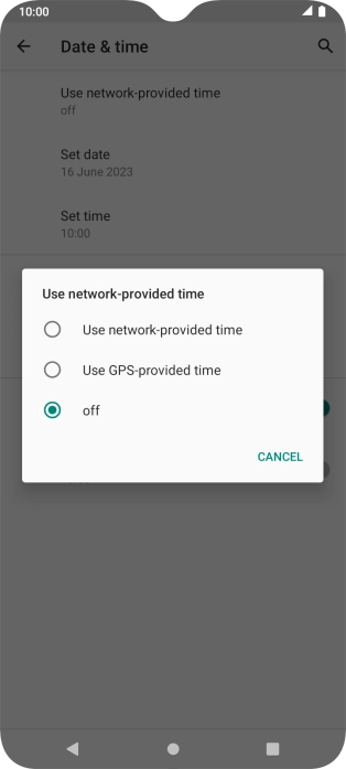 Press Use network-provided time to turn on the function.