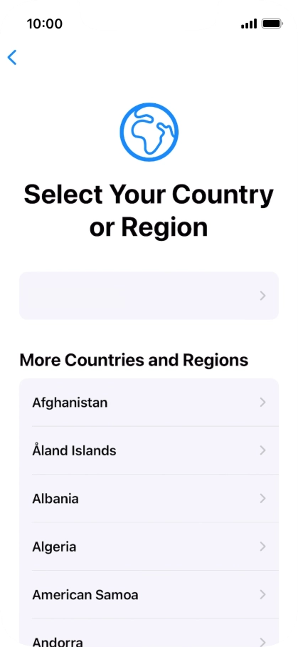 Press the required country or area.