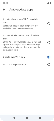 To turn on automatic update of apps using mobile network, press Update all apps over Wi-Fi or mobile data.