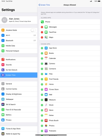 Press the add icon next to the required app to add it to the list of allowed apps during Downtime.