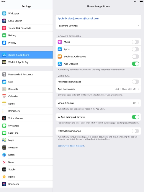 Press the indicators next to the required content types to turn the function on or off.