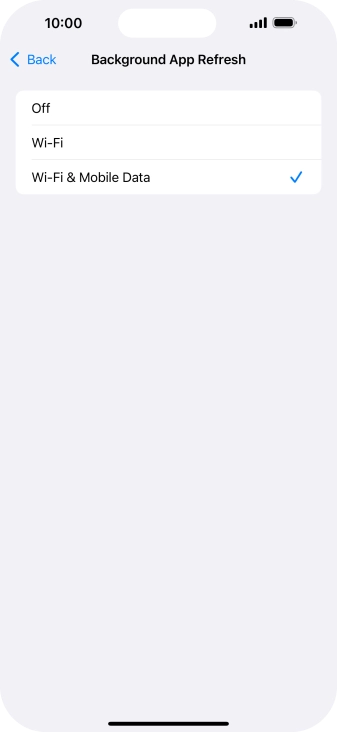 To turn off background refresh of apps, press Off.