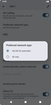 Press the required network mode.