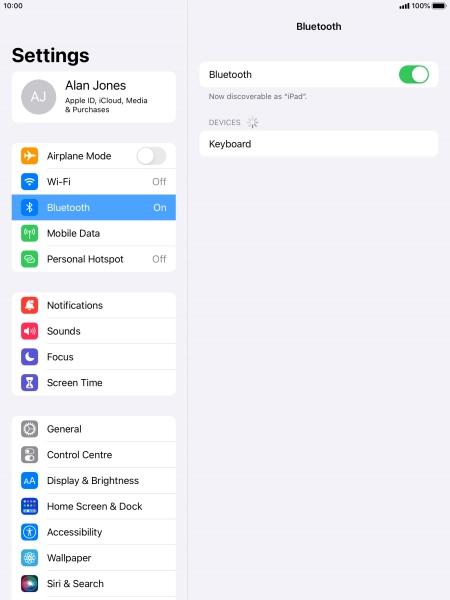 Press the required Bluetooth device and follow the instructions on the screen to pair the device with your tablet.