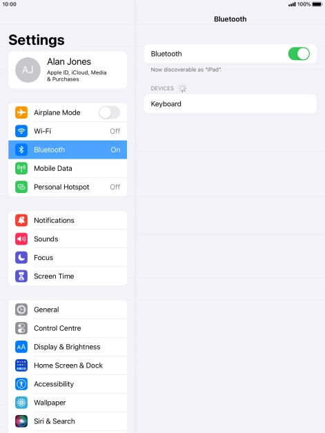 Press the required Bluetooth device and follow the instructions on the screen to pair the device with your tablet.