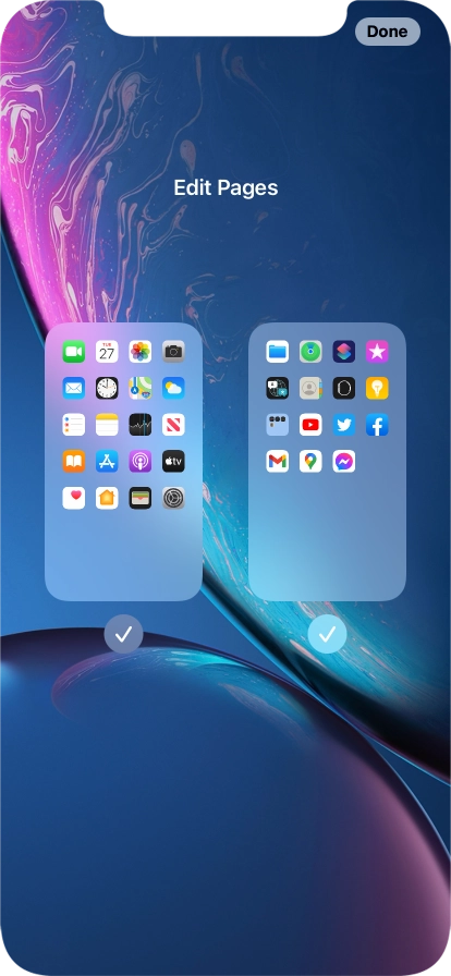 Press the fields below the required home screens to select or deselect them.