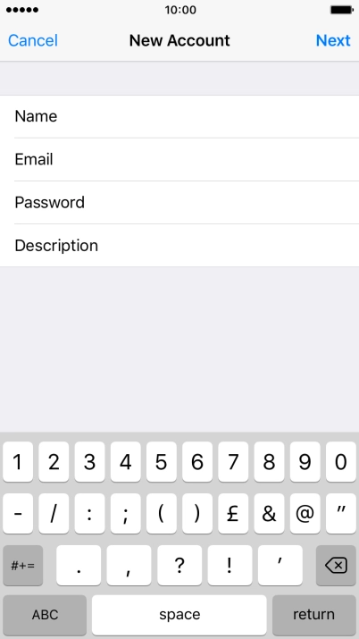 Press Description and key in the password for your email account.