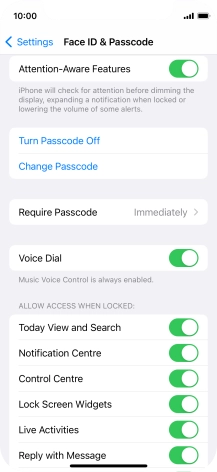 Press Turn Passcode Off and key in the phone lock code.