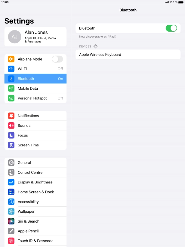 Press the required Bluetooth device and follow the instructions on the screen to pair the device with your tablet.