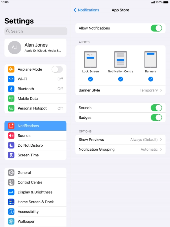 Press the indicator next to 