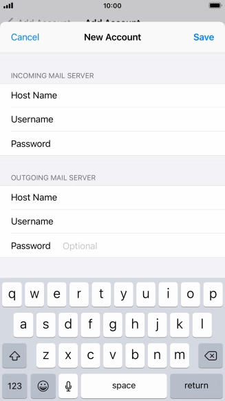 Press Password and key in the password for your email account. Please note that if you're using Vodafone's outgoing server, leave the password field empty.