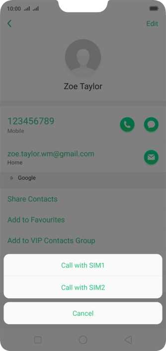 Press Call with SIM1.