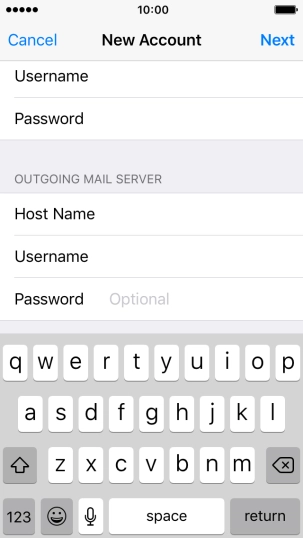 Press Password and key in the password for your email account. Please note that if you're using Vodafone's outgoing server, leave the password field empty.