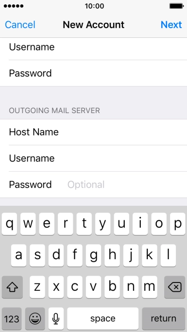 Press Password and key in the password for your email account. Please note that if you're using Vodafone's outgoing server, leave the password field empty.