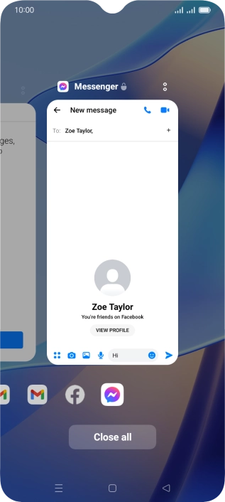 To end one running application, slide your finger upwards on the required application.