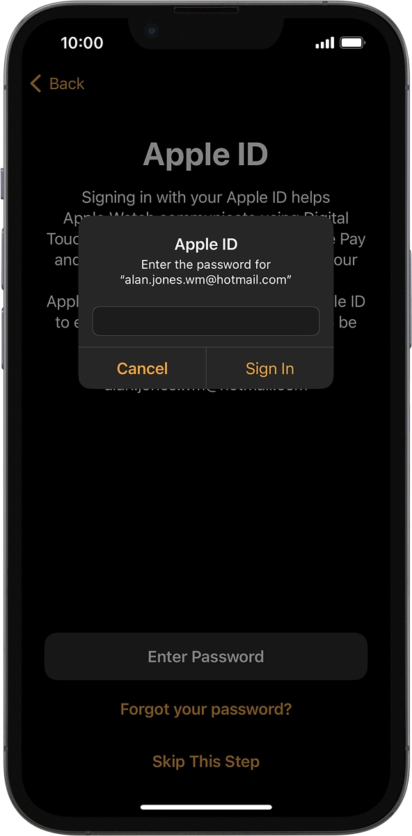 On your phone: Key in the password for your Apple ID and press Sign In.