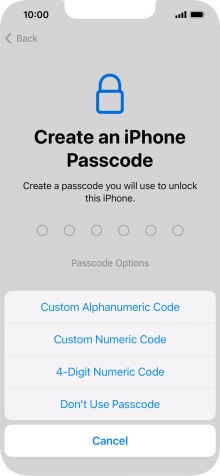 Follow the instructions on the screen to turn on use of phone lock code or press Don't Use Passcode.