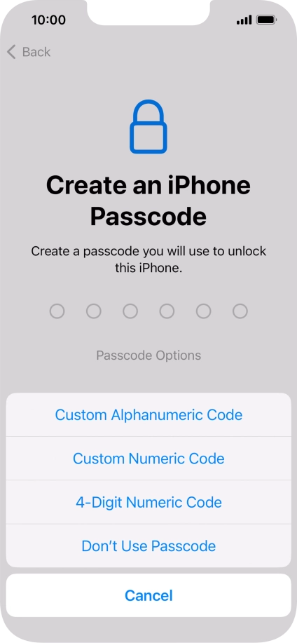 Follow the instructions on the screen to turn on use of phone lock code or press Don't Use Passcode.