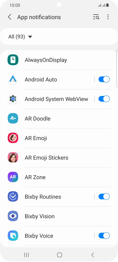 Press the indicators next to the required apps to turn the function on or off.