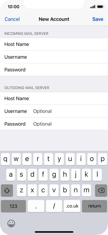 Press Username and key in the username for your email account. Please note that if you're using Vodafone's outgoing server, leave the username field empty.